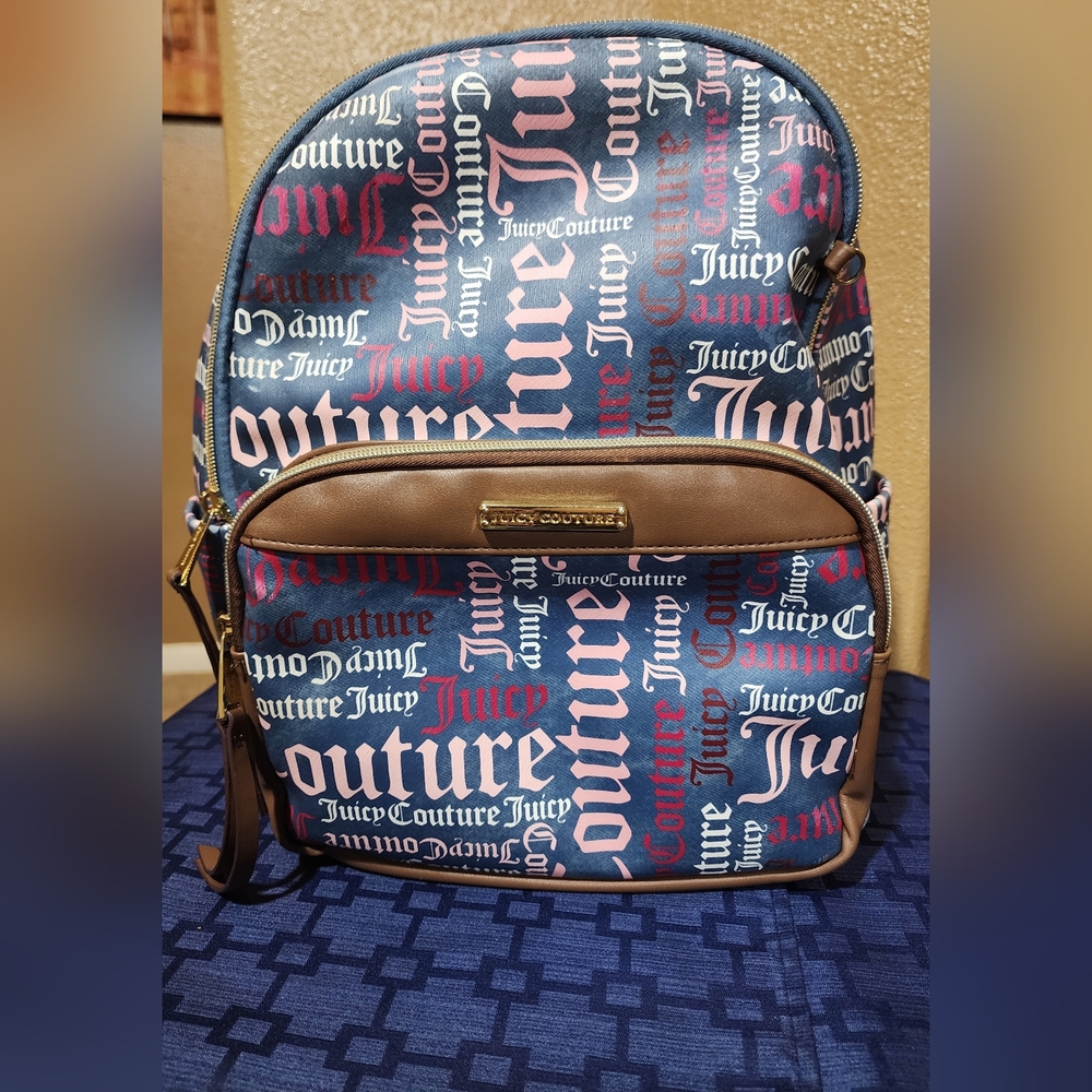Juicy Couture Faded Navy, Pink & White Logo Print Backpack